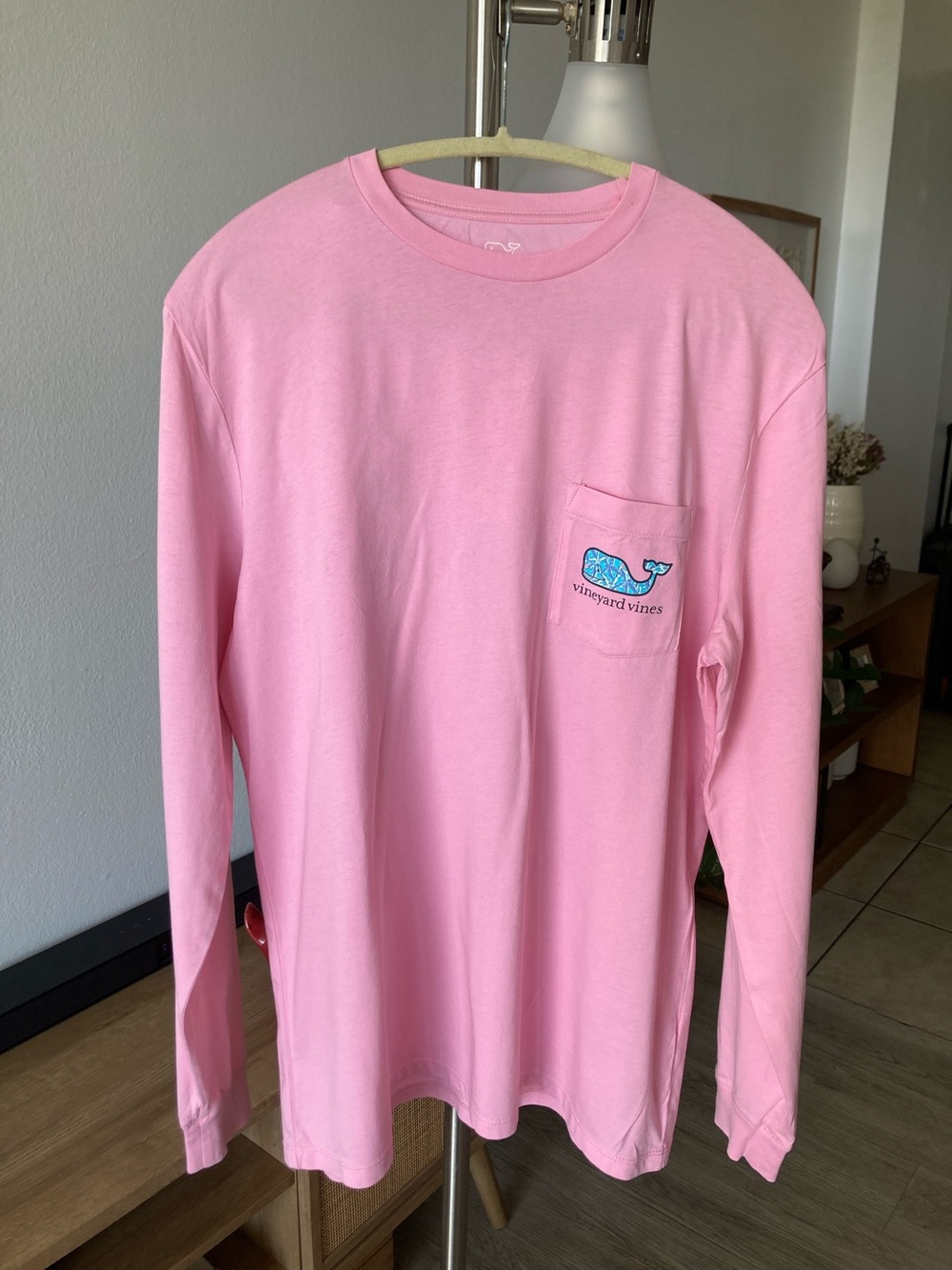 Vineyard Vines Light Pink Whale Pocket Long Sleeve Shirt